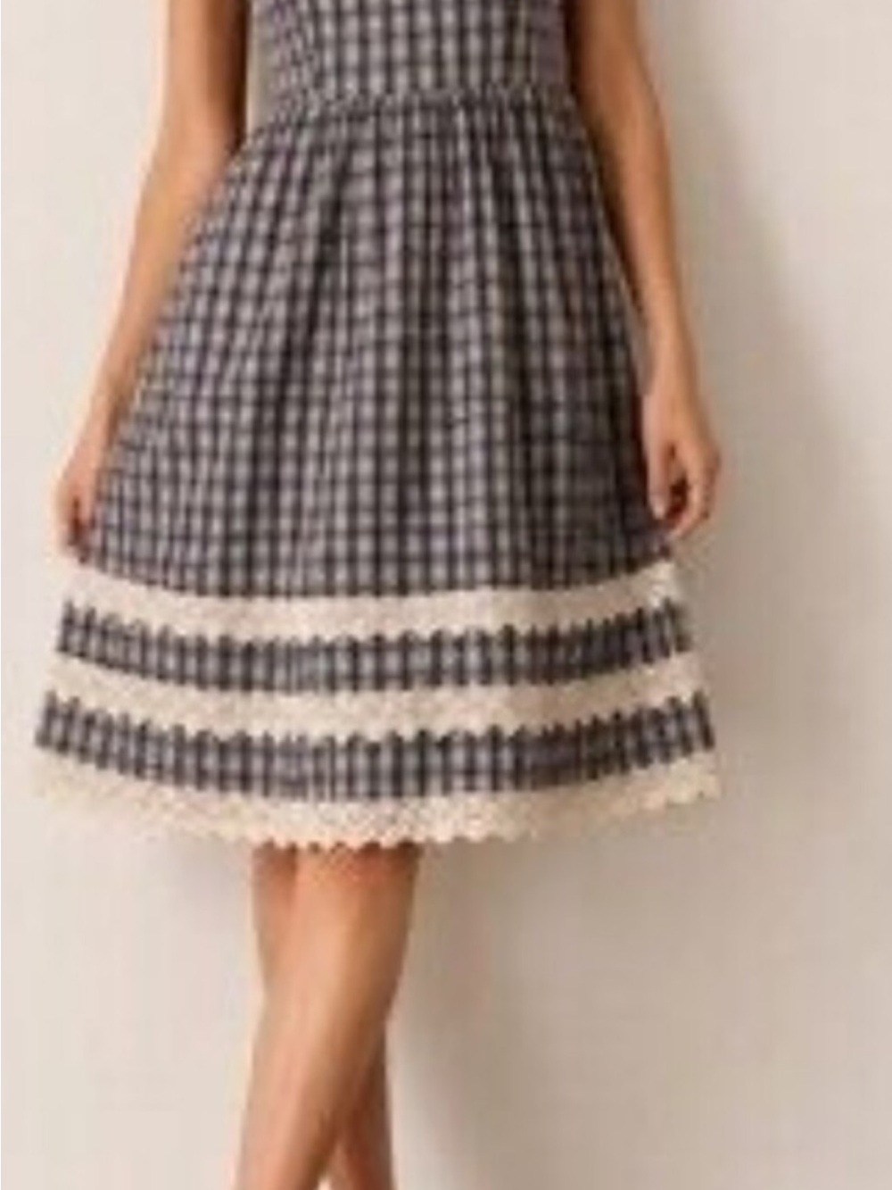 Moulinette Soeurs Blue Plaid Lace-Trim Spaghetti Strap Dress - Picture 7 of 7